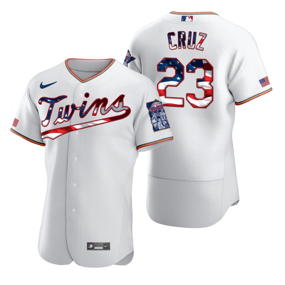 Minnesota Twins #23 Nelson Cruz Men Nike White Fluttering USA Flag Limited Edition Authentic MLB Jersey->minnesota twins->MLB Jersey